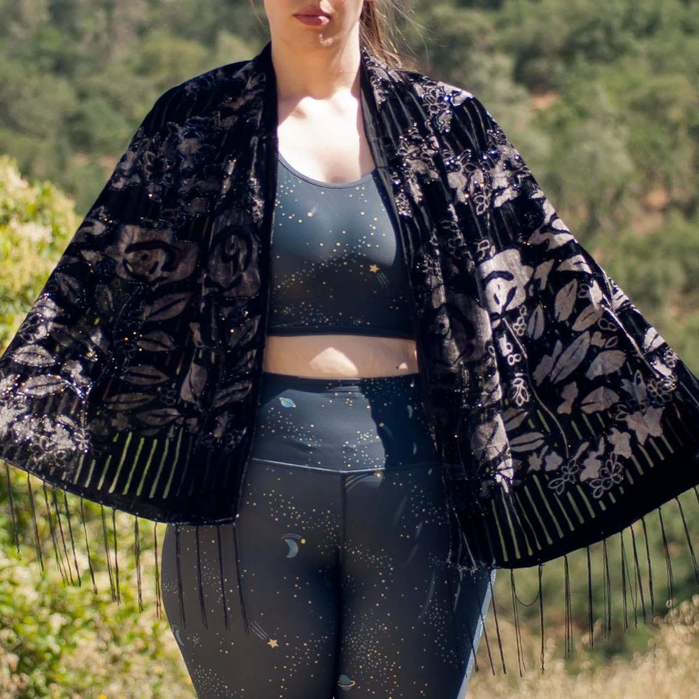 (SOLD) Black Floral Glittery Velvet Pashmina